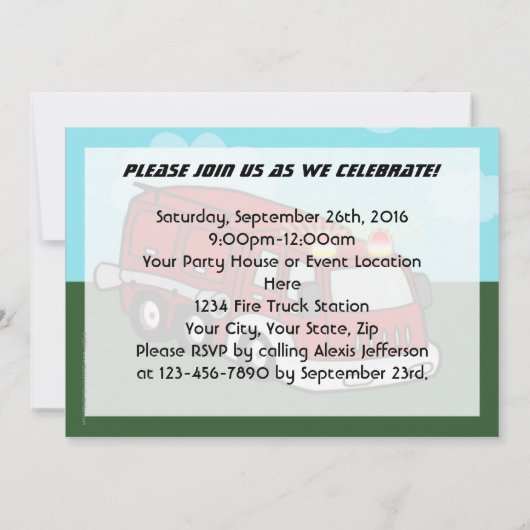 Fire Truck Foto Verjaardagsfeestuitnodigingen Kaart (Achterkant)
