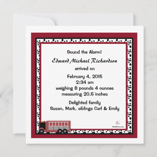 Fire Truck - Fotoaankondiging Aankondiging (Achterkant)