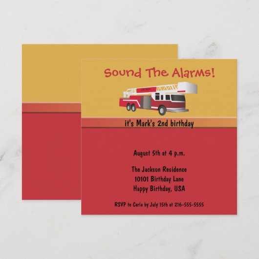 Fire Truck Fun Birthday Uitnodiging (Voorkant / Achterkant)
