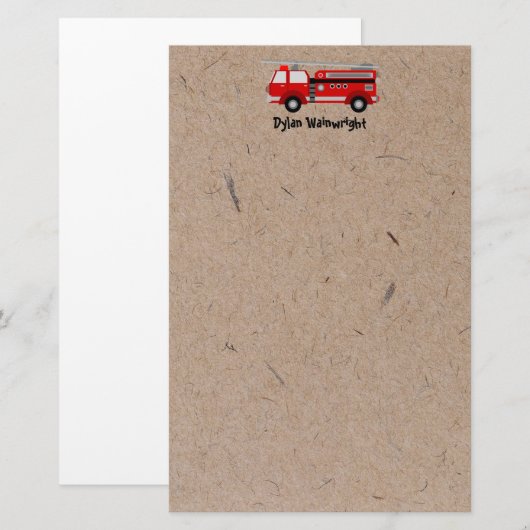 Fire Truck gepersonaliseerde briefpapier Kraft-pap (Voorkant / Achterkant)