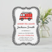 Fire Truck Kids Uitnodiging voor verjaardag (Staand voorkant)