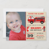 Fire Truck Kinder Foto Birthday Party Invitation Kaart (Voorkant)