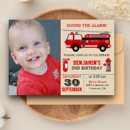 Fire Truck Kinder Foto Birthday Party Invitation Kaart