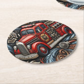 Fire Truck Leather Tribute Art Ronde Kartonnen Onderzetter (Gebogen)