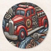 Fire Truck Leather Tribute Art Ronde Kartonnen Onderzetter (Voorkant)
