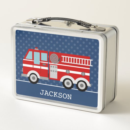 Fire Truck Navy Blue Polka Dot Aangepast Kind (Achterkant)