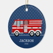 Fire Truck Navy Blue Polka Dot Aangepast Kind Keramisch Ornament (Links)
