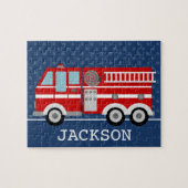 Fire Truck Navy Blue Polka Dot Aangepast Kind Legpuzzel (Horizontaal)