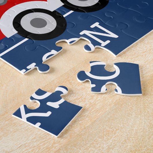 Fire Truck Navy Blue Polka Dot Aangepast Kind Legpuzzel (Zijkant)