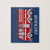 Fire Truck Navy Blue Polka Dot Aangepast Kind Legpuzzel (Verticaal)