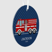 Fire Truck Navy Blue Polka Dot Aangepast Kind Ornament (voorkant)