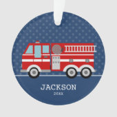 Fire Truck Navy Blue Polka Dot Aangepast Kind Ornament (voorkant)