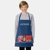 Fire Truck Navy Blue Polka Dot Aangepast Kind Schort (Gedragen)