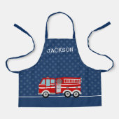 Fire Truck Navy Blue Polka Dot Aangepast Kind Schort (Voorkant)