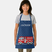 Fire Truck Navy Blue Polka Dot Aangepast Kind Schort (Insitu)