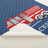 Fire Truck Navy Blue Polka Dot Personalized Boy Sherpa Deken (3/4)