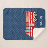 Fire Truck Navy Blue Polka Dot Personalized Boy Sherpa Deken (Voorkant (horizontaal))