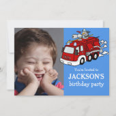 Fire Truck Photo Custom Birthday Invitation, Boy Kaart (Voorkant)