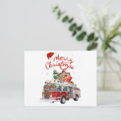 Fire Truck Santa Merry kerst Briefkaart (Staand voorkant)