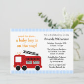 Fire Truck Stripes Boy Baby Shower-uitvindingen Kaart (Staand voorkant)