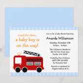 Fire Truck Stripes Boy Baby Shower-uitvindingen Kaart (Voorkant / Achterkant)