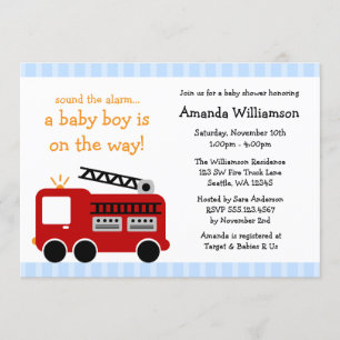 Fire Truck Stripes Boy Baby Shower-uitvindingen Kaart