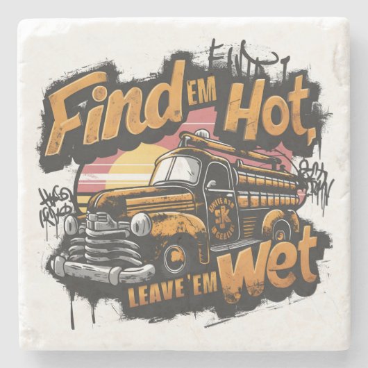  Fire Truck Sunset Graphic Stenen Onderzetter (Voorkant)