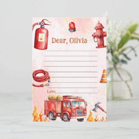 Fire Truck Time Capsule Note Message Kaart (Staand voorkant)