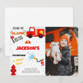 Fire Truck Verjaardag Foto uitnodiging (Voorkant / Achterkant)