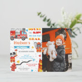 Fire Truck Verjaardag Foto Uitnodigingen (Staand voorkant)