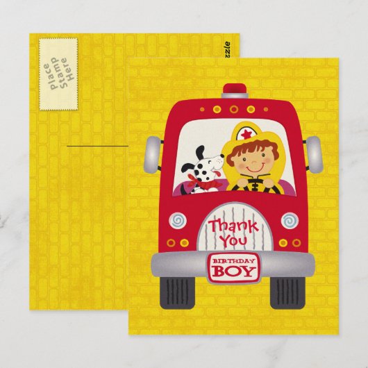 Fire Truck Verjaardag Jongen Briefkaart (Voorkant / Achterkant)