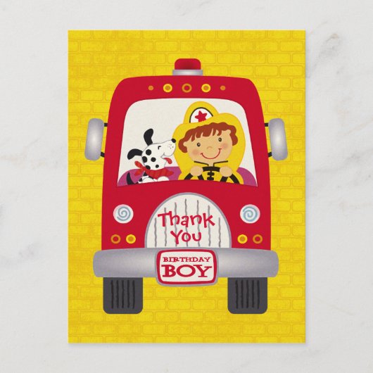 Fire Truck Verjaardag Jongen Briefkaart (Voorkant)
