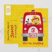 Fire Truck Verjaardag Jongen Uitnodiging Briefkaart (Voorkant / Achterkant)