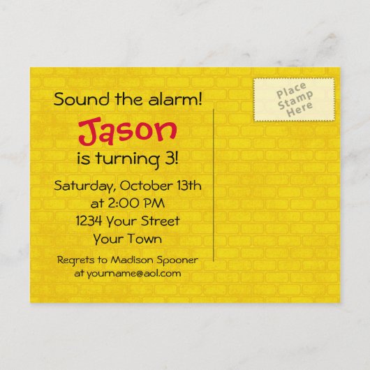 Fire Truck Verjaardag Jongen Uitnodiging Briefkaart (Achterkant)