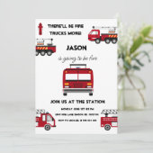 Fire Truck Verjaardag Uitnodiging Brandweerman Par (Staand voorkant)