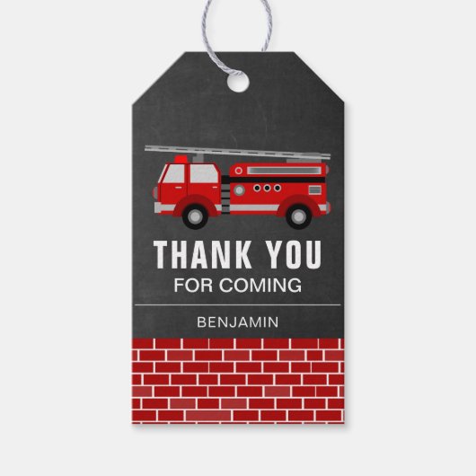 Fire Truck Verjaardagsfeestje Favor Cadeaulabel (Voorkant)