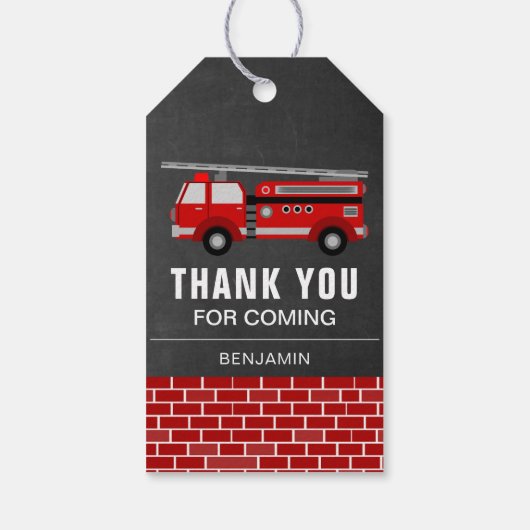 Fire Truck Verjaardagsfeestje Favor Cadeaulabel (Achterkant)