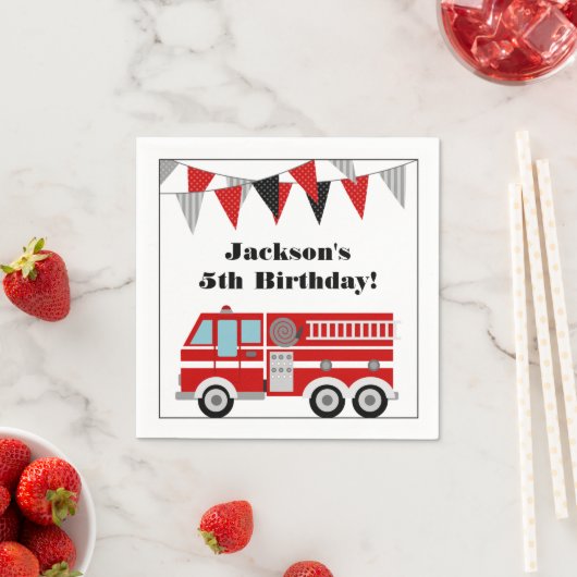 Fire Truck Verjaardagsfeestje Gepersonaliseerd Servetten (Insitu)