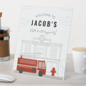 Fire Truck Verjaardagsfeestje Welkomstbord Reclamebord Met Voetstuk (Insitu)