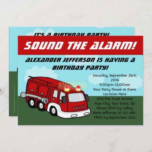 Fire Truck Verjaardagsfeestuitnodigingen Kaart (Voorkant / Achterkant)