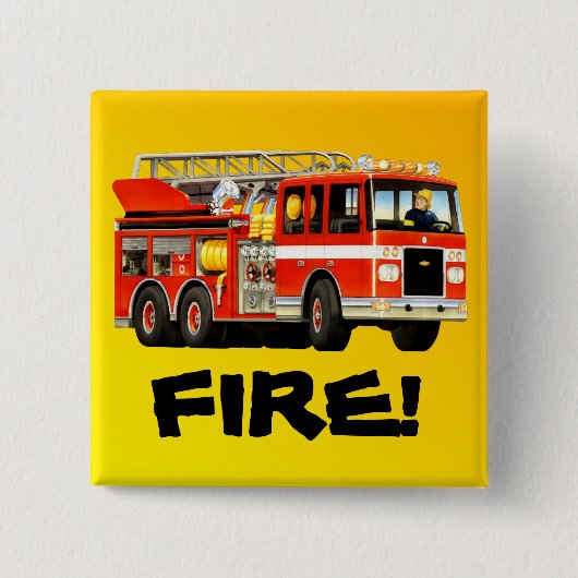 Fire Truck Vierkante Button 5,1 Cm (Voorkant)
