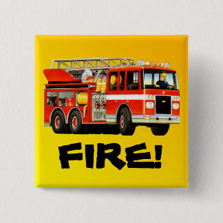 Fire Truck Vierkante Button 5,1 Cm