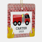 Fire Truck vliegt Kinder kleine kerstman Keramisch Ornament (Rechts)