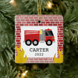 Fire Truck vliegt Kinder kleine kerstman Keramisch Ornament