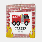 Fire Truck vliegt Kinder kleine kerstman Keramisch Ornament (Links)