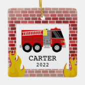 Fire Truck vliegt Kinder kleine kerstman Keramisch Ornament (Voorkant)