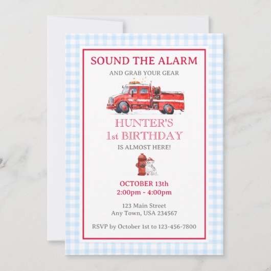 Fire Truck Waterverf Verjaardagsuitnodiging Kaart (Voorkant)