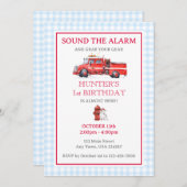 Fire Truck Waterverf Verjaardagsuitnodiging Kaart (Voorkant / Achterkant)