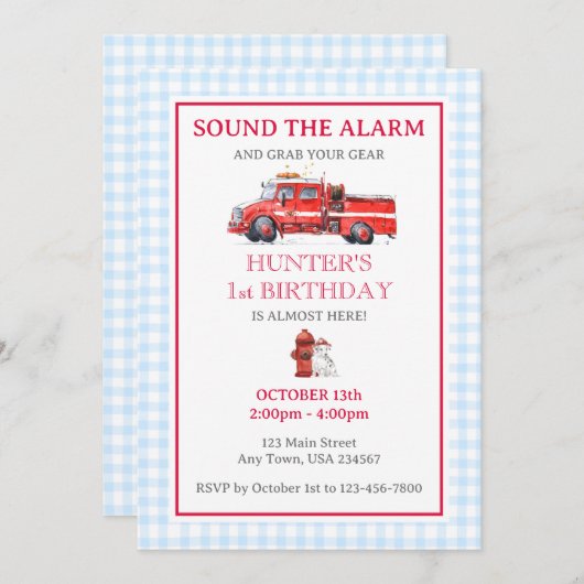 Fire Truck Waterverf Verjaardagsuitnodiging Kaart (Voorkant / Achterkant)