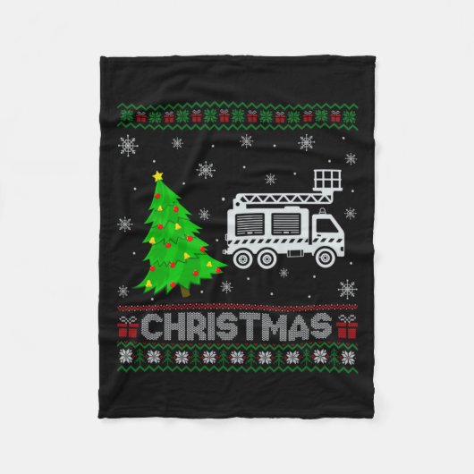 Fire Truck Xmas Tree Lighting Ugly Christmas Sweat Fleece Deken (Voorkant)